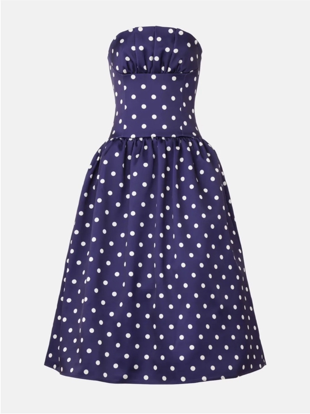 Self-Portrait Navy Blue and White Polka Dot Strapless Midi Dress